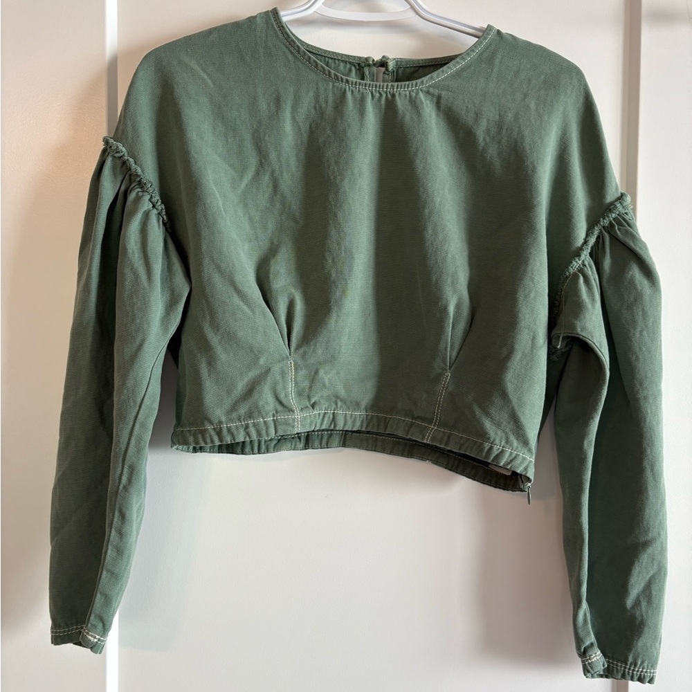 Zara Olive Green Cropped Shirt